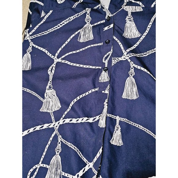 Chico's Button Down blouse size 12 nautical print quarter sleeve flip cuff - Picture 6 of 11